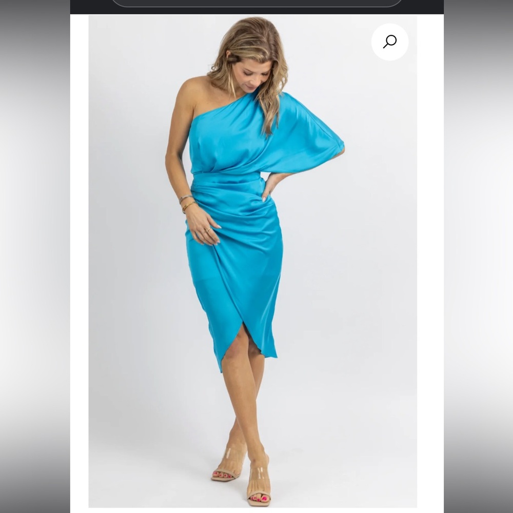 One shoulder satin blue dress size L